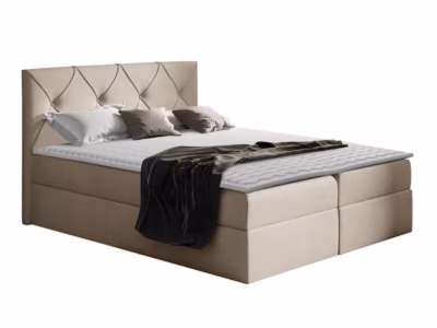 Lit continental Baltimore 149, Double, Brun clair, Tissu, Disponible