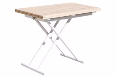 Table basse relevable rectangulaire extensible coloris chêne /pieds blanc – Longueur 100 x largeur 50-100 cm