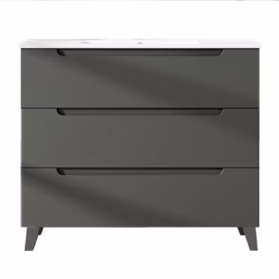 Meuble de salle de bain avec vasque VICTORIA 80×45 cm finition GRAPHITE mat 3 tiroirs avec pieds Kibath