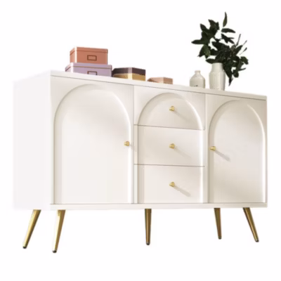Commode 2 Portes 3 Tiroirs Étagère Réglable Blanc Crème Blackcolors
