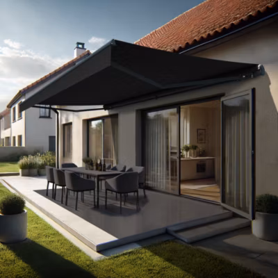 Store banne monobloc ALASKA (Manuelle – Gris Graphite – Gris anthracite – 5,98 x 3,50m)
