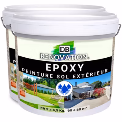RESINE EPOXY Extérieur Terrasse Haute résistance – Ivoire clair 9KG (60 à 80m²) Prêt à l’emploi – Peinture sol béton DB-225