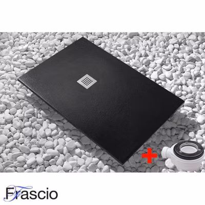 Receveur de Douche 180X120 cm Ligne Vulcano Fin Noir en Résine Synthétique et Poudre de Marbre Avec Drain Gratuit FRASCIO