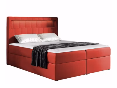 Lit continental Baltimore 131, Double, Rouge, Faux cuir, Disponible