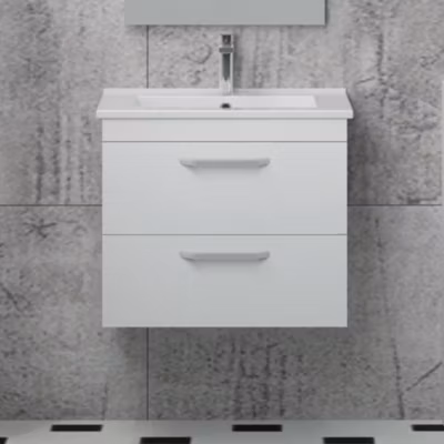 Meubles de salle de bain suspendus 60 cm, meuble blanc avec 2 tiroirs 60cm