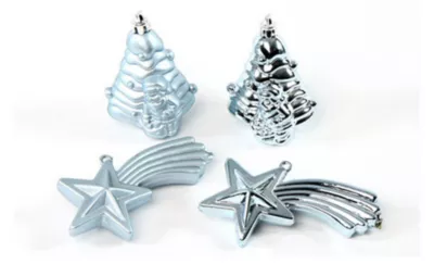 4 boules de sapin de noel et etoile bleu ciel