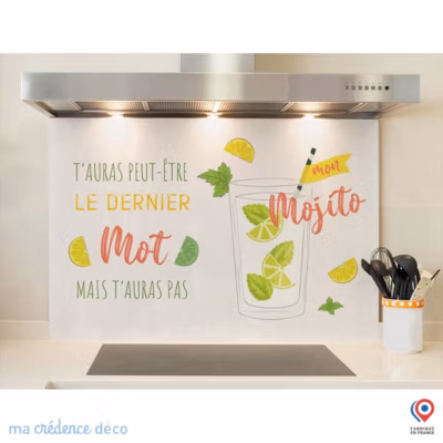 Crédence cuisine fond de hotte Mojito 5 – Verre trempé – L 70 cm x H 60 cm – MaCrédenceDéco