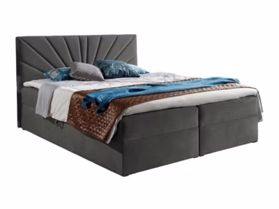 Lit continental Baltimore 146, Double, Gris, Tissu, Disponible