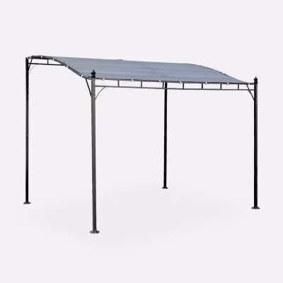 Pergola adossée 3×2.5m – Brestum –  Toile grise – Pergola murale