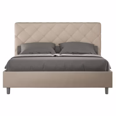 Lit en simili cuir gris tourterelle Priya avec sommier rembourré 140×200