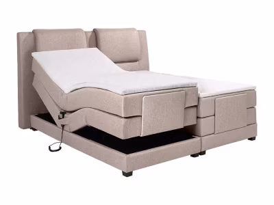 Ensemble complet boxspring tête de lit + sommiers relaxation électrique + matelas + surmatelas – 2 x 90 x 200 cm – Tissu – Beige
