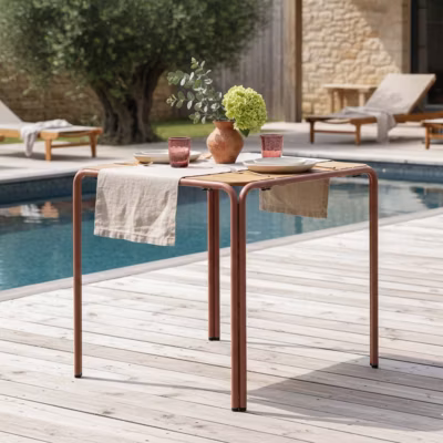 Table de jardin bistrot en métal et polywood 70 cm argile  Oviala