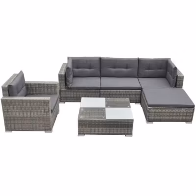 vidaXL Salon de jardin avec coussins 6 pcs résine tressée gris 42744