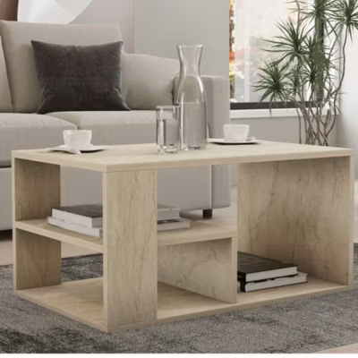Table basse avec rangement ouvert effet travertin MARFA