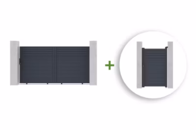 Portail coulissant 3m CARPATIA H.160cm + Portillon 1m CARPATIA H.160cm aluminium gris