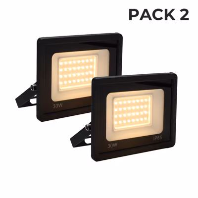 Pack de 2  Projecteur LED Extérieur IP65 Imperméable 30W 2850Lm 3000K Lumière Chaude pour Maison Garage Jardin Terrasse