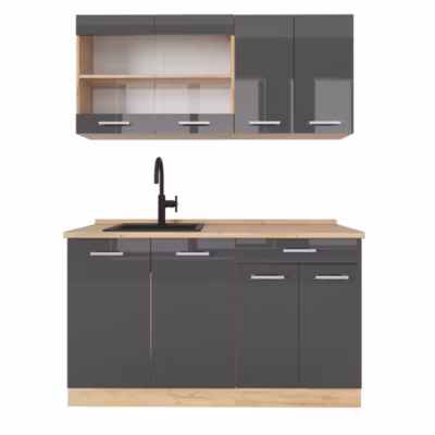 Vicco Cuisine Anthracite brillant/Chêne doré 140cm sans PT
