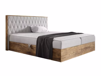 Lit continental Baltimore 190, Double, Gris, Tissu, Disponible
