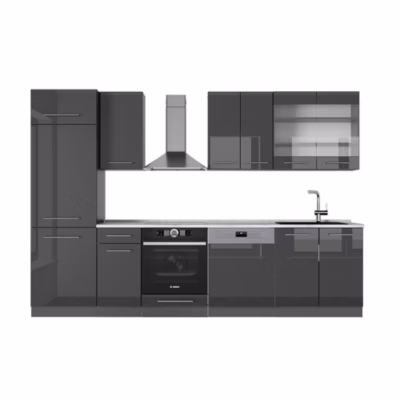 Vicco Cuisine Anthracite Haute brillance 300cm , PT Marbre