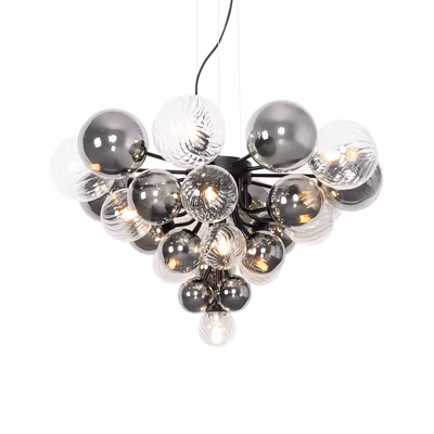 Suspension noire avec verre fumé et transparent 13 lumières – Bonnie
