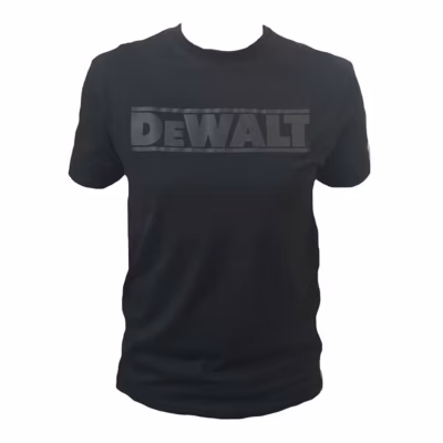 T-shirt noir à col rond Dewalt OXYDE DWC52001 – boucle de suspension, impression réfléchissante, étiquette micro-injectée