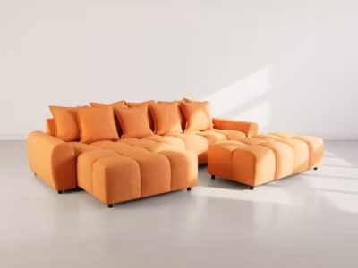Adelaide – canapé d&rsquo;angle réversible 4 places avec pouf d&rsquo;appoint en tissu texturé – Lisa Design