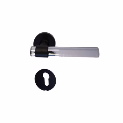 Poignées de porte « JOY » INCOLORE Plexiglass Cristalline Pied Inox Noir – +1 Paire de rosaces cylindre