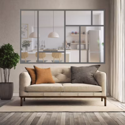 Verrière ArtDéco 7 – L x H : 190 x 150 cm – Laqué brun 2650 granité – vitrages inclus