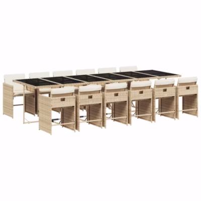 Prolenta Premium –  Ensemble à manger de jardin et coussins 13 pcs beige