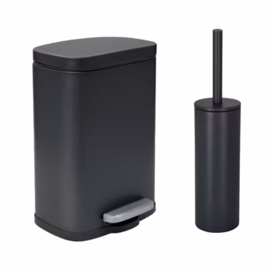 Set Poubelle à  pédale 5L  Brosse Wc AKIRA Noir mat Spirella