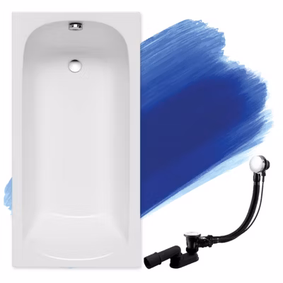 Baignoire rectangulaire 180 x 80 CLASSIC acrylique blanc, sans Habillage + Pieds + Vidage à chromé