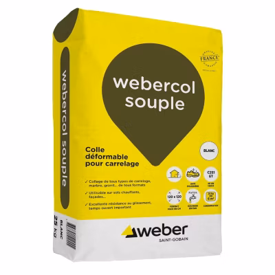 Colle déformable pour carrelage WEBERCOL SOUPLE – sac 25 kg – gris