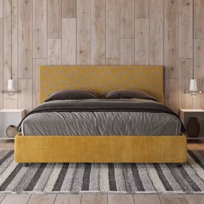 Lit coffre capitonné 160×200 tissu Era 06 jaune Arla