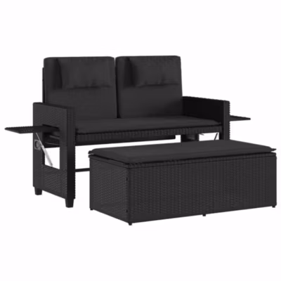 Banc inclinable de jardin avec coussins noir résine tressée vidaXL