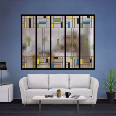 Verrière 5 verres Indiana – L x H : 168 x 125 cm – Laqué noir 9005 granité – verre Sahara inclus
