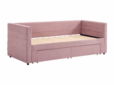 Lit banquette 2 x 80 x 200 cm – Avec sommier peigne et tiroirs – Tissu texturé – Rose – CAMITY