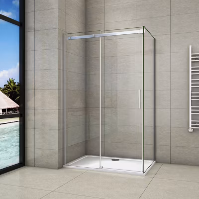 Cabine de douche d&rsquo;angle – 140x90x195 cm – 8mm verre anticalcaire – porte coulissante – Chrome