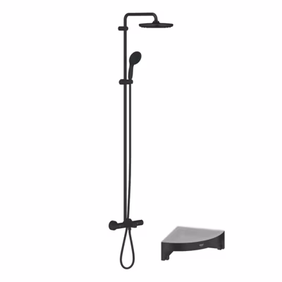 Colonne bain douche thermostatique GROHE Vitalio Start System noir mat + Tablette de douche d&rsquo;angle  Start Cube