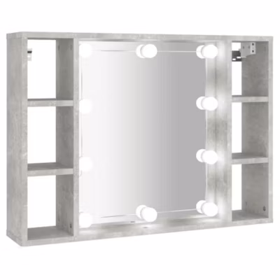 Armoire Murale à miroir LED, Armoire de Toilette, Meuble Salle de Bain Gris béton 76x15x55 cm