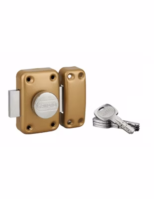 Verrou à bouton Transit 2 pour porte d&rsquo;entrée, cylindre 40mm, acier, 4 clés, époxy or – THIRARD