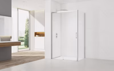 TEX BB ensemble porte coulissante/paroi 110x90cm anticalcaire avec profilés chrome brillant (SIKOTEXDBB110S90-SET)