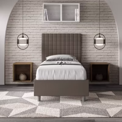 Lit rembourré sans sommier 80×200 Sunny cappuccino simili cuir