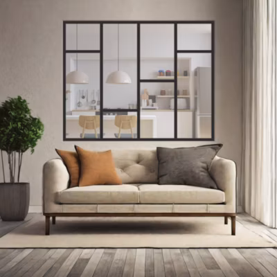 Verrière Loft 4 sections – L x H : 160 x 150 cm – Laqué noir 9005 granité – vitrages inclus