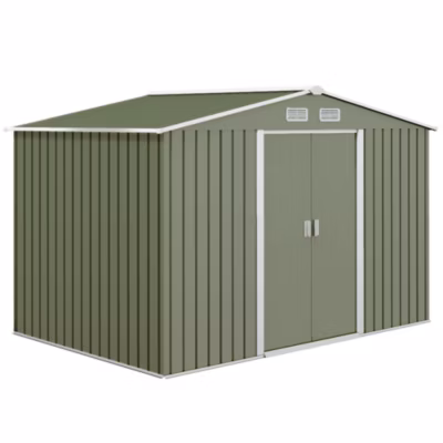 Abri de jardin – cabanon double porte coulissante – fondation incluse – dim. 277 x 191 x 192 cm – tôle d&rsquo;acier ondulée vert clair
