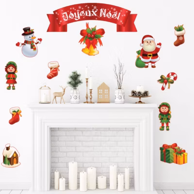 Sticker Noël décoration Joyeux Noël – Autocollants stickers adhésifs noël – décoration fêtes – 50x40cm