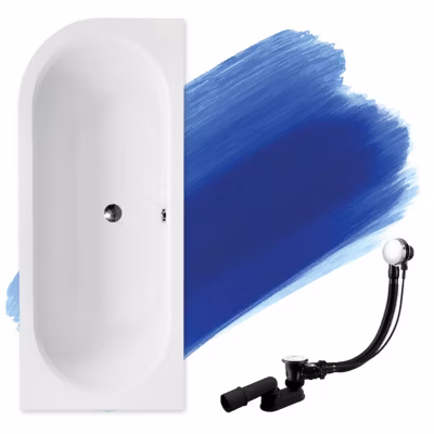 Baignoire asymétrique 160 x 75 Droite AVITA SLIM acrylique blanc, sans Habillage + Pieds + Vidage à chromé