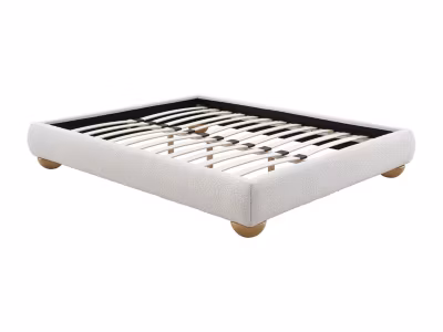 Sommier déco tapissier 160 x 200 cm tissu bouclette – Blanc – ELENAE de YSMÉE