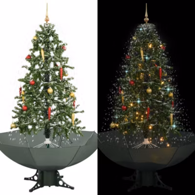 Arbre de Noël neigeux avec base de parapluie Vert 170 cm vidaXL