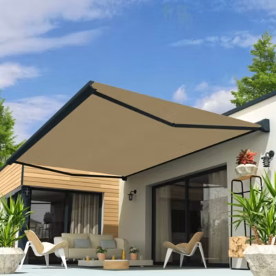 Store banne coffre intégral CELESTE 3,00×2,50 M (Manuel – Armature gris anthracite – Toile écrue)