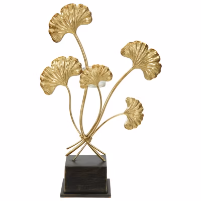 Bougeoir en métal doré avec des feuilles 29×12,5×44  cm